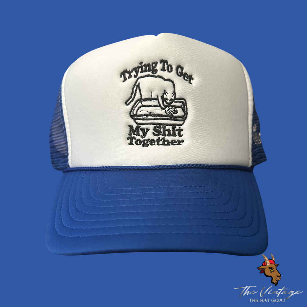 White/Blue Trying To Get My S*** Together Unisex Trucker Hat