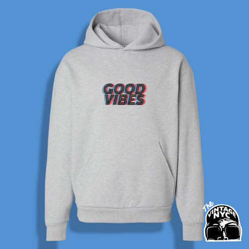 Grey Good Vibes Embroidered Hoodie