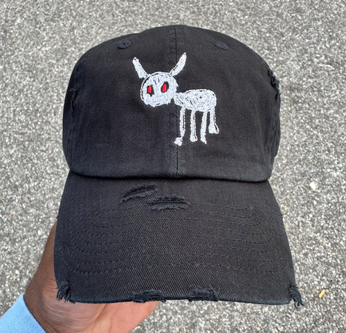 Dr@ke For All The Dogs Dad Cap Hat Black Distressed