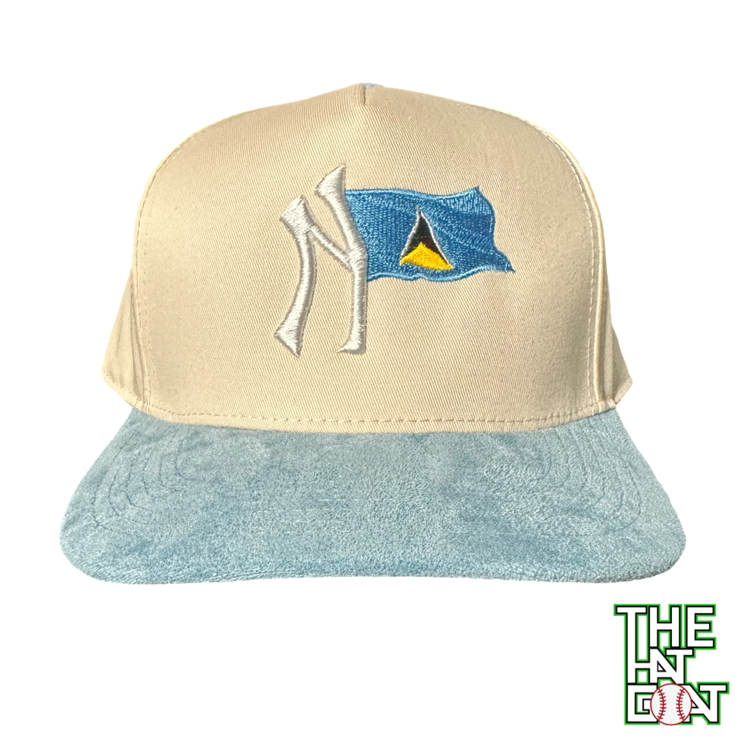 Cream/Smy Blue Yankee x St. Lucia Flag Snapback Hat