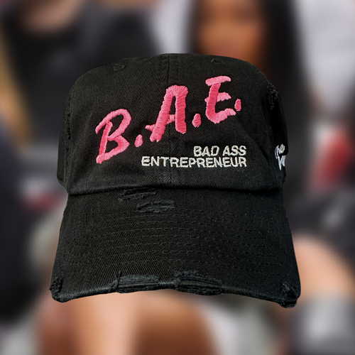 Black B.A.E Dad Cap Hat Black Distressed