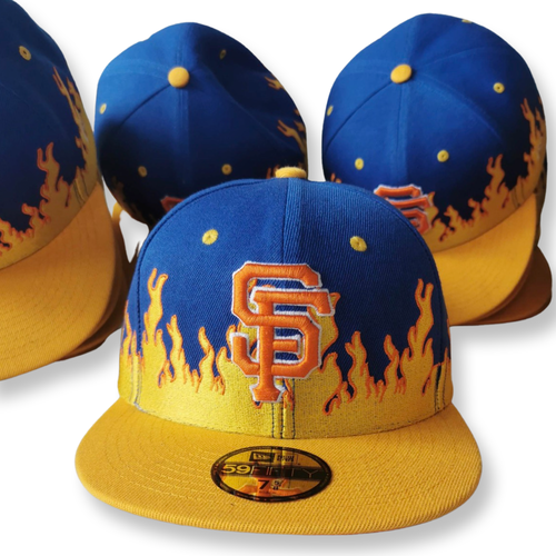 Blue/Yellow Flame SG Giants Custom Fitted With Orange UV
