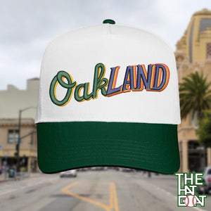 White/ Green Oakland Merged Snapback Hat