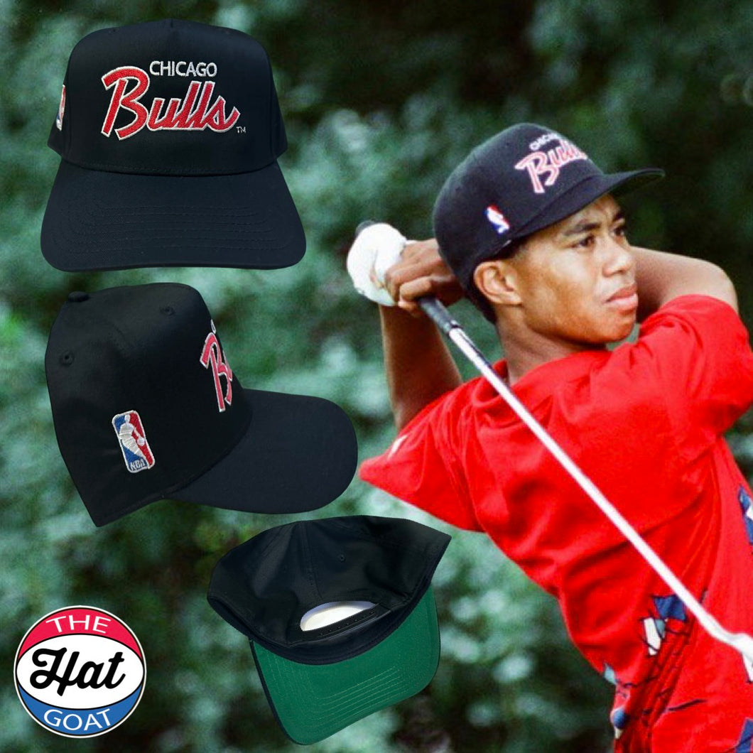 Black Chicago Bulls Script Logo Snapback Hat