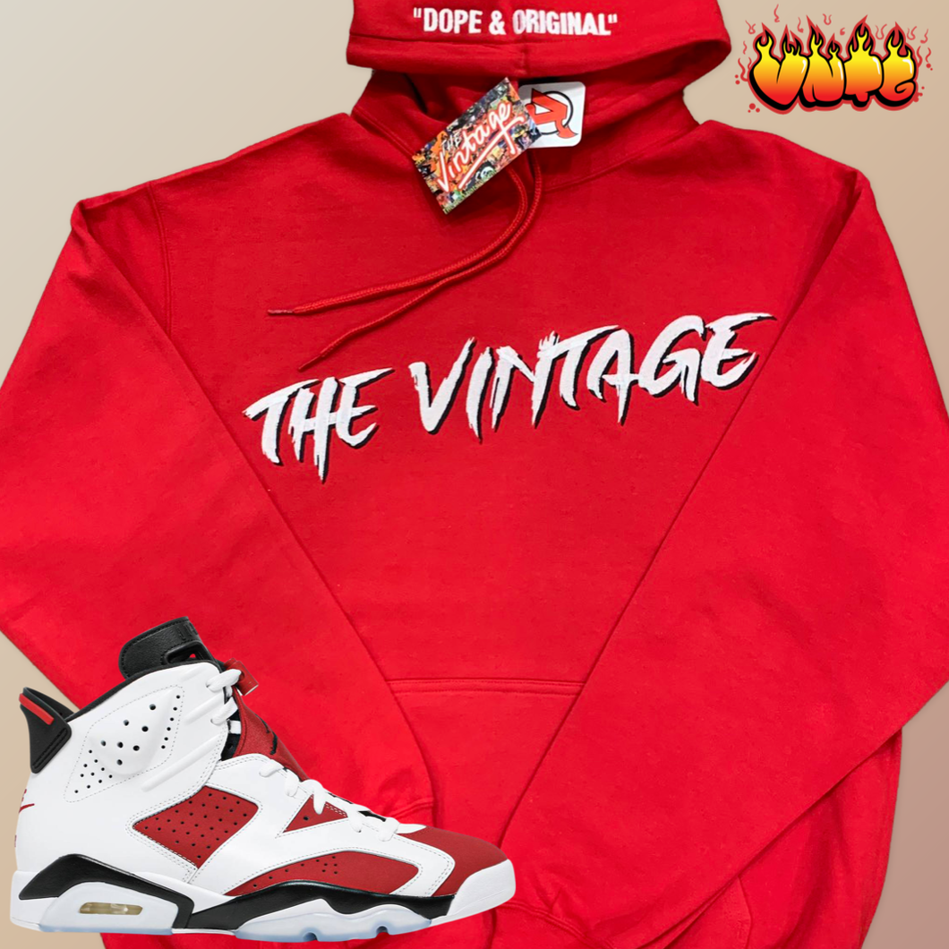 Red Embroidered The Vintage Pullover Hoodie