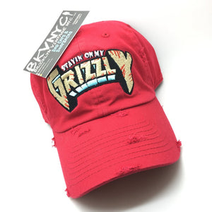 Red Distressed Stayin' On My Grizzly Dad Cap Hat