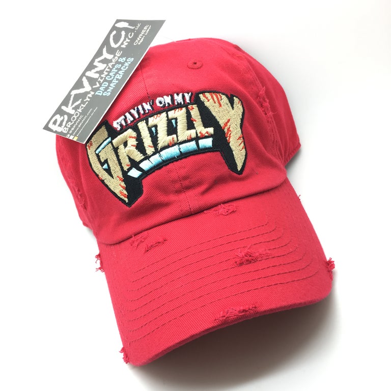 Red Distressed Stayin' On My Grizzly Dad Cap Hat