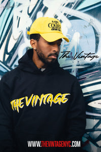 Black Yellow Embroidered The Vintage Pullover Hoodie