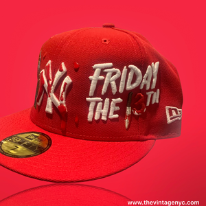 New York Yankee x "Friday The 13th" Custom Fitted In Red READ DESCRIPTION!!