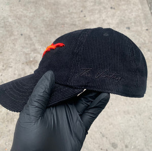 Black Corduroy Fire Swoosh Dad Cap Hat