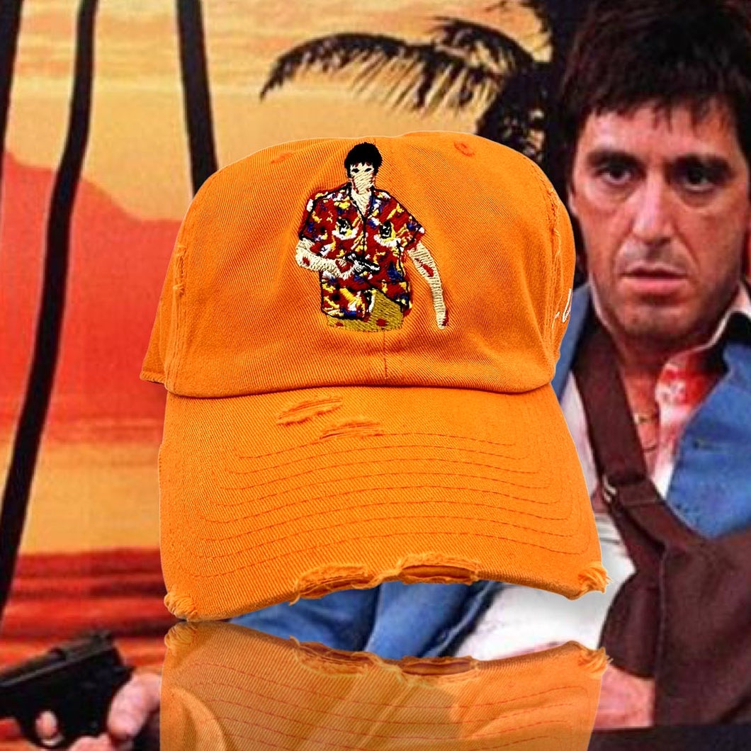 Orange Distressed Scarface Dad Cap Hat
