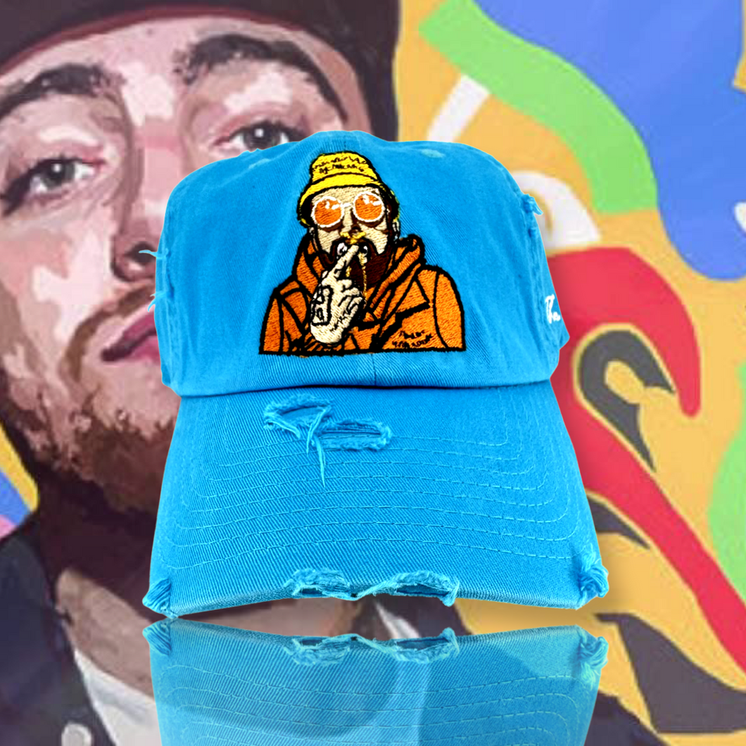 Aqua Distressed Mac Miller Dad Cap Hat