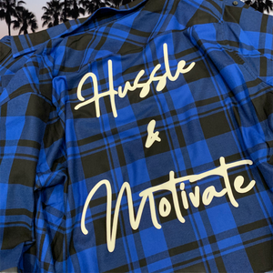 Black/Blue Plaid Hussle & Motivate Long Sleeve Shirt