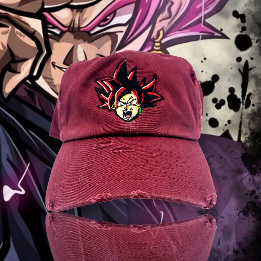 Maroon Distressed Goku Rose Black Dad Cap Hat