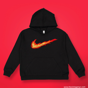 Black Fire Swoosh Embroidered Hoodie