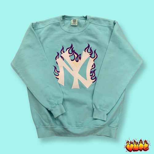 Teal NY On Fire Crewneck Sweater
