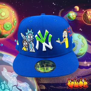 New York Yankee x "Rick And Morty" Custom Fitted Cap Royal Blue Grey UV READ DESCRIPTION!!