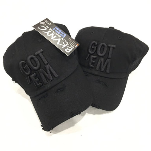 Black Distressed Got Em’ Dad Cap Hat Cap And Gown